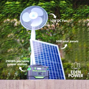 300W Portable Solar Generator + Standing Fan + 50W Solar Panel